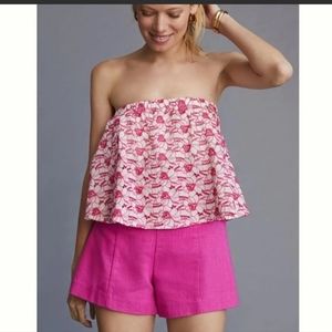 NWT Anthropologie Prorridge strapless Pink Floral eyelet top XL